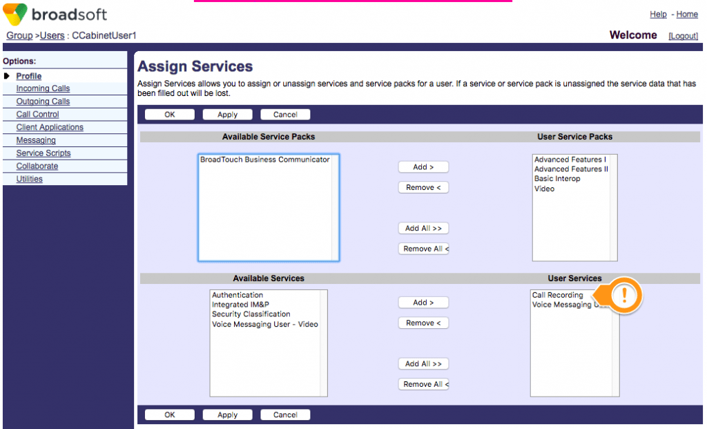 Setup BroadWorks for BroadSoft SIPREC Recording Call Recording