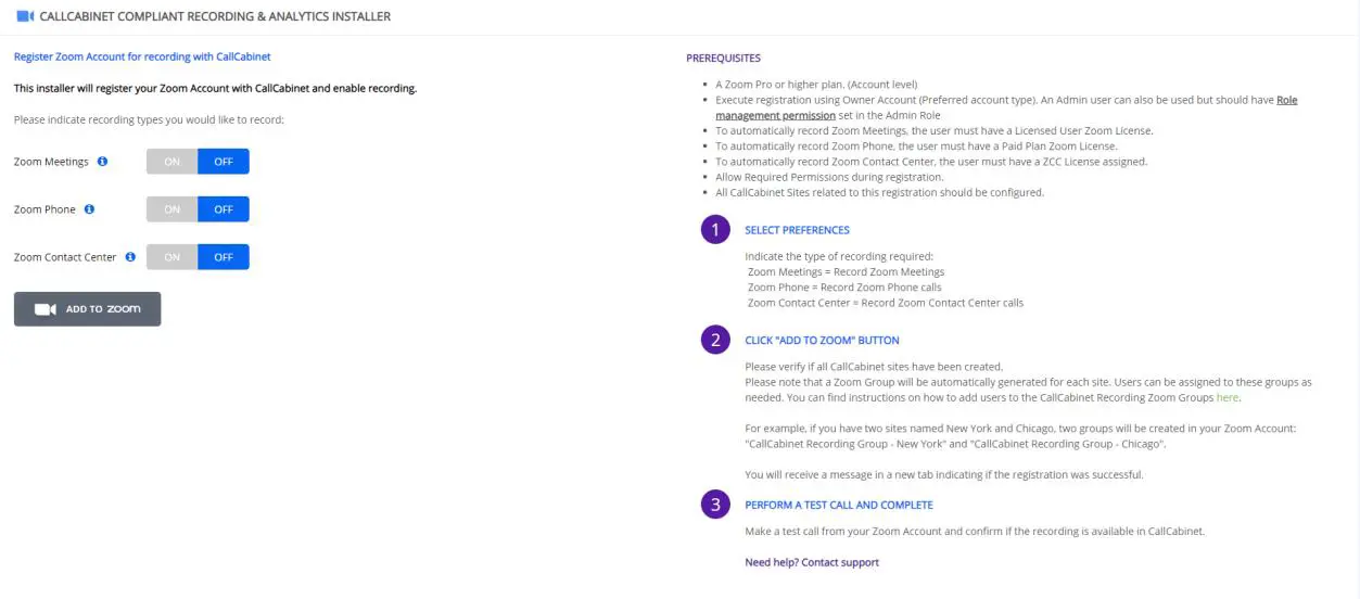 CallCabinet Knowledge base Provision zoom