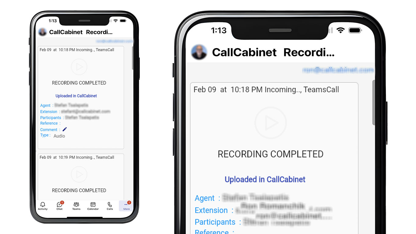 The Microsoft Teams mobile app with CallCabinet compliant call recording