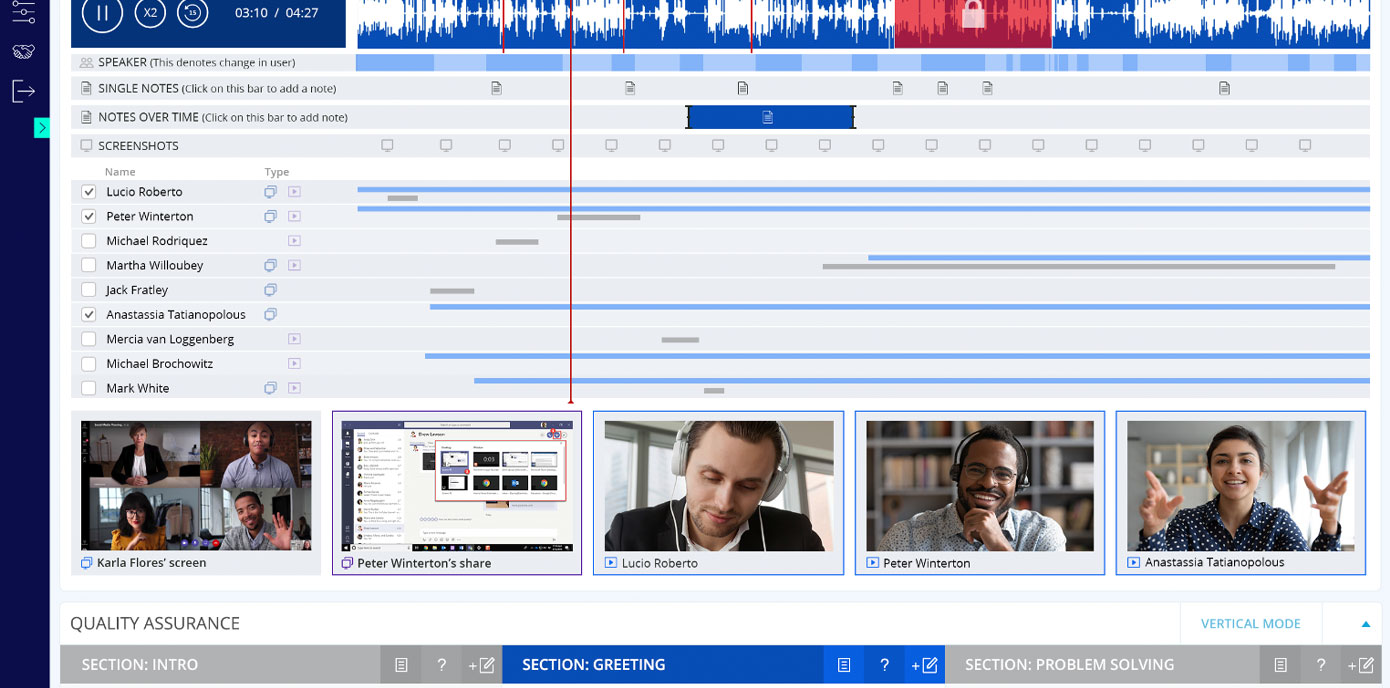CallCabinet call recording dashboard with audio, video and screen conversation data