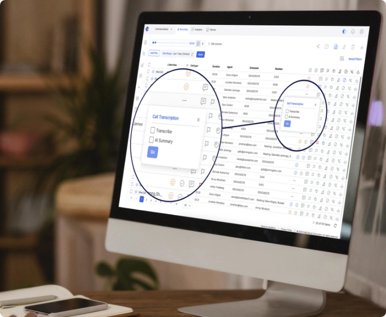 compliant call recording with AI transcription, call summarization, and sentiment